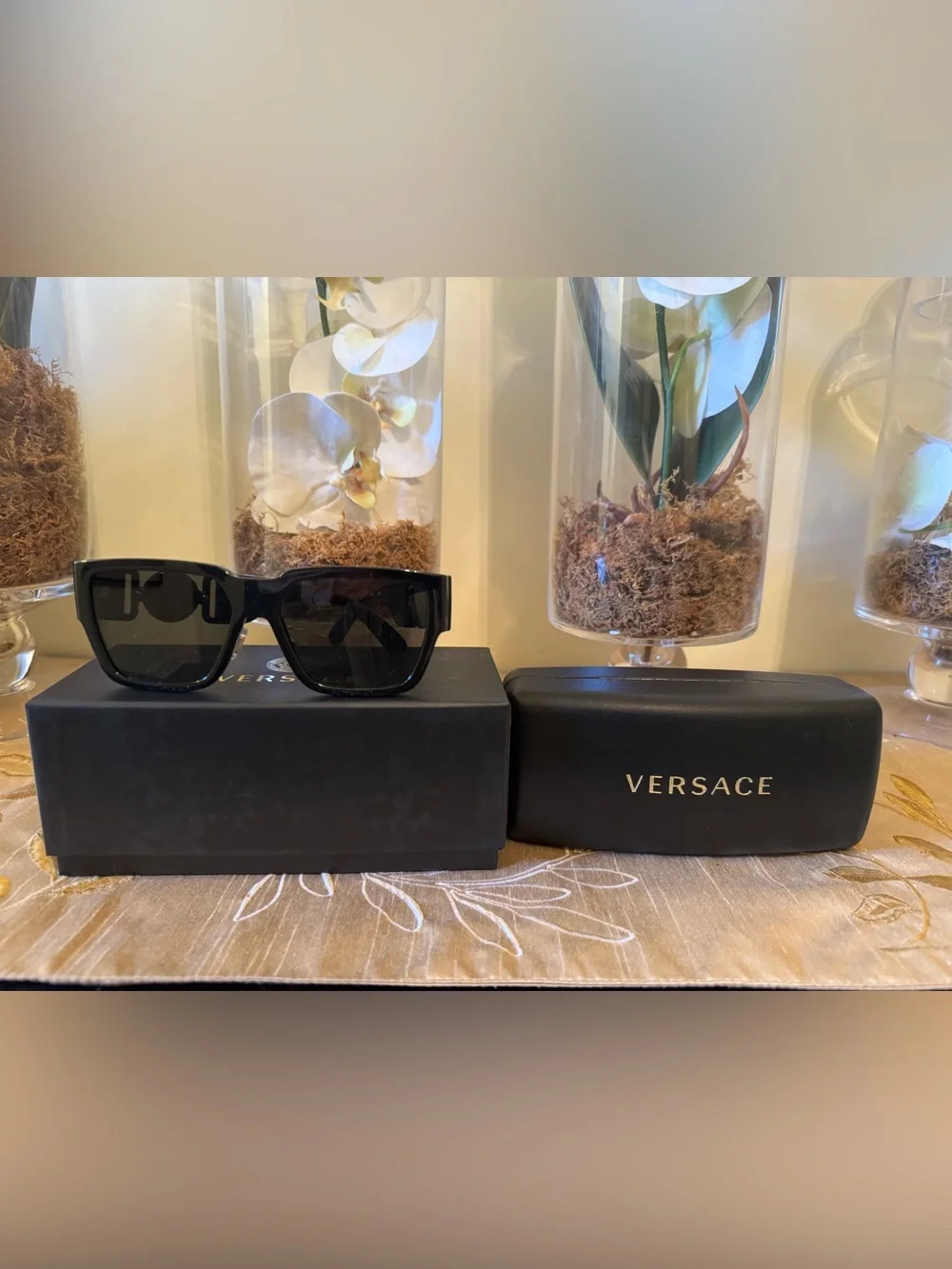 Versace Black Unisex Sunglasses with Dark Lenses